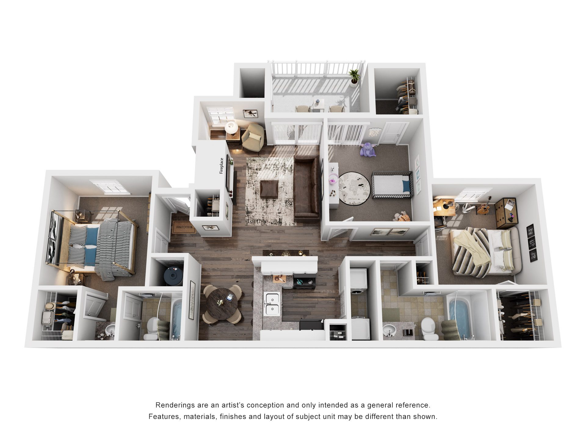 Floor plan for 3 beds, 2 baths, 1150 sqft
